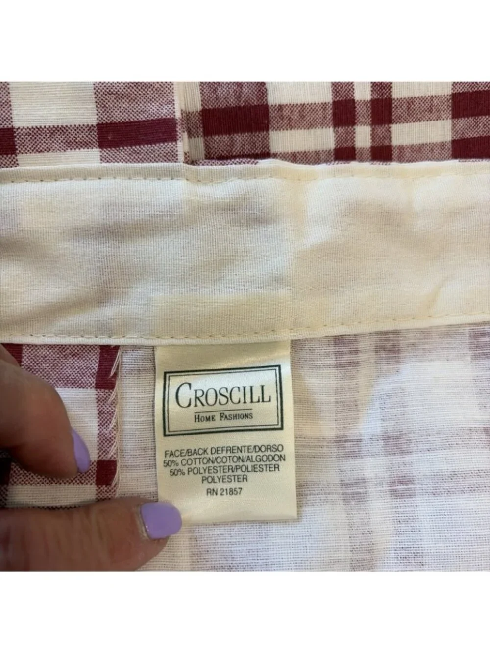 VTG Croscill Tab Top Curtain Panels Burgundy Check Plaid 40X56